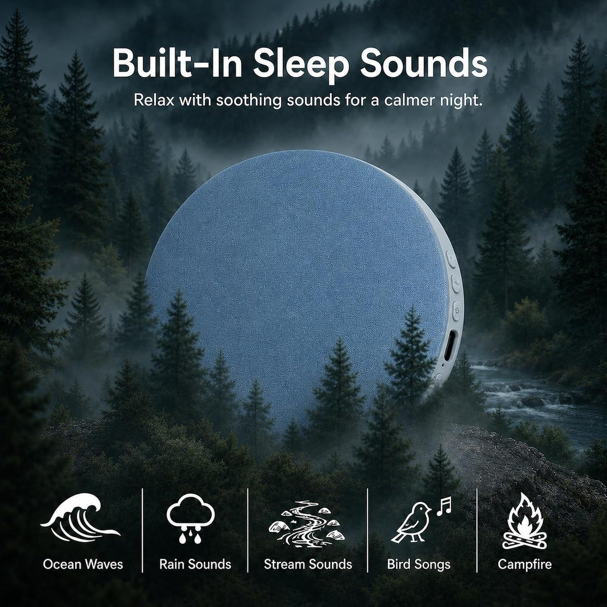 Pillow Speaker for Sleeping, Headphone-Free Mini Bluetooth Speaker Under Pillow, White Noise Sound Machine with Pink Noise, Auto-Off Timer for Side Sleeper