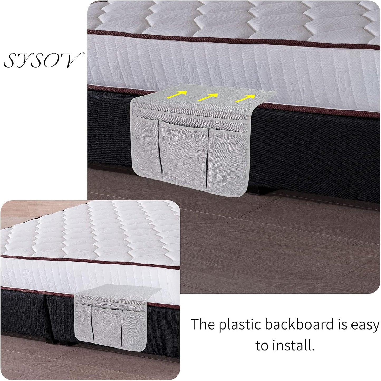 Bedside Caddy Bedside Storage Organizer Magazine Phone Tablet iPad Remote Holder, Organizer Caddy for Home College Dorm Bed, Sofa, Bunk Bed (Grey)