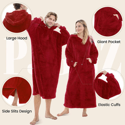 PJGGZ Wearable Blanket Hoodie for Women Men, Fleece Warm Comfy Hooded Sweatshirt with Pockets & Sleeves Cozy Gift for Adult