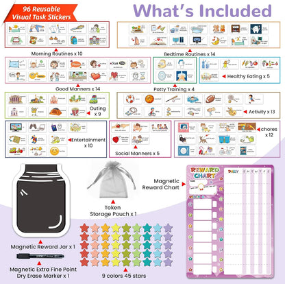 JJPRO Magnetic Bedtime/Morning/Daily Routine Chart for Kids with Reward Jar-Morning Routine Chart,Daily Checklist Reward Chart for Toddlers,Reward Jar for Kids,Cute Visual Schedule Board for Home