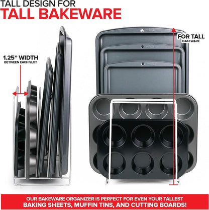 Stock Your Home Black (2 Pack) Extra Tall Steel Baking Pan Organizer Rack for Cabinet Storage or Kitchen Counter, Cookie Baking Sheet Organizer with Dividers, Muffin Tin and Cutting Board Holder