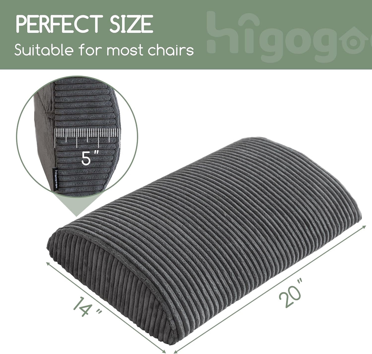 HIGOGOGO Lumbar Support Pillow for Recliner Chair/Accent Chair/Couch, Memory Foam Back Support Cushion for Elderly, Recliner Cushions for Back Rest, Pain Relief, Reading, Washable Cover, Brown