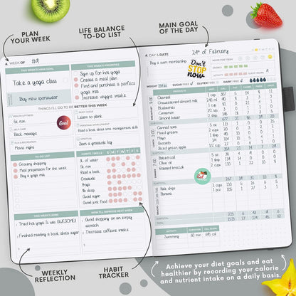 Clever Fox Wellness Planner & Food Journal for Weight Loss, A5 Orange | 5.8"x8.3" nutrition & exercise tracker for women tracking meals, diet & symptom diary, calorie counter notebook, stickers