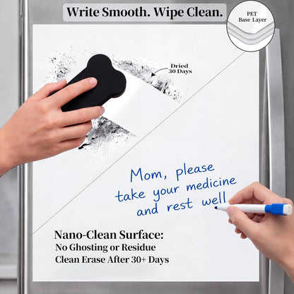 Magnetic White Board for Refrigerator Plan Weekly Menus at a Glance | Dry Erase Sheet for Meal Schedules - 12" x 8" Kitchen Command Center for Busy Moms with Magnet Backing Packed Flat