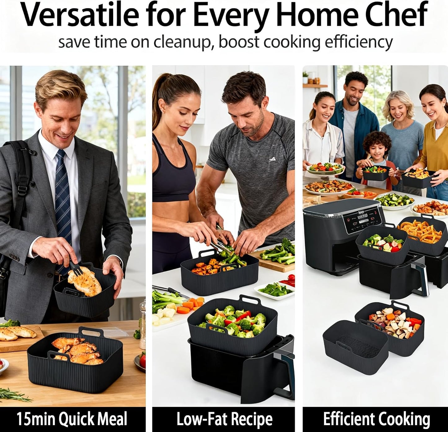 Silicone Air Fryer Liners for Ninja - Reusable DZ201 8QT Dual Basket - Rectangular 2-Pack Vacuum-Packed Easy-Clean Dishwasher-Safe Food-Safe for Home Chefs - Housewarming Gifts