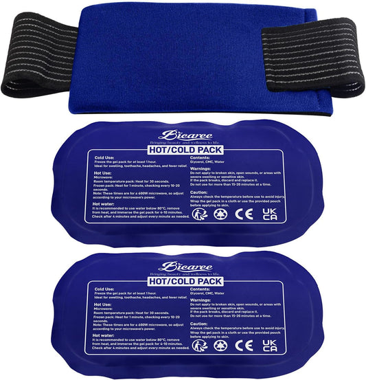 BICAREE Ice Packs for Injuries Reusable (3-Piece Set), Hot & Cold Gel Pack with Adjustable Wrap for Joint and Muscle Pain, Swelling, Knees, Back, Shoulder