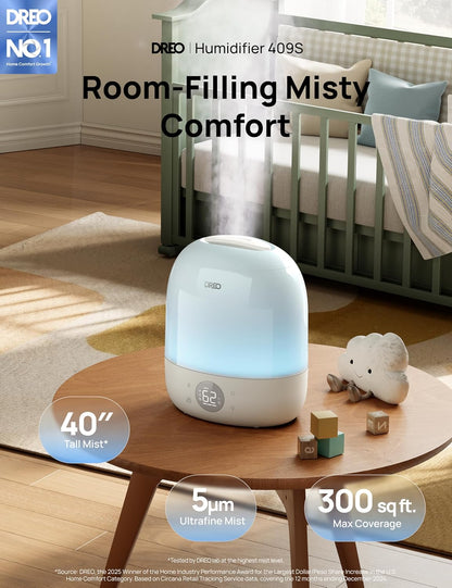 DREO 6L Humidifiers for Bedroom, 60H Runtime, 28 dB Quiet, HM524, Black