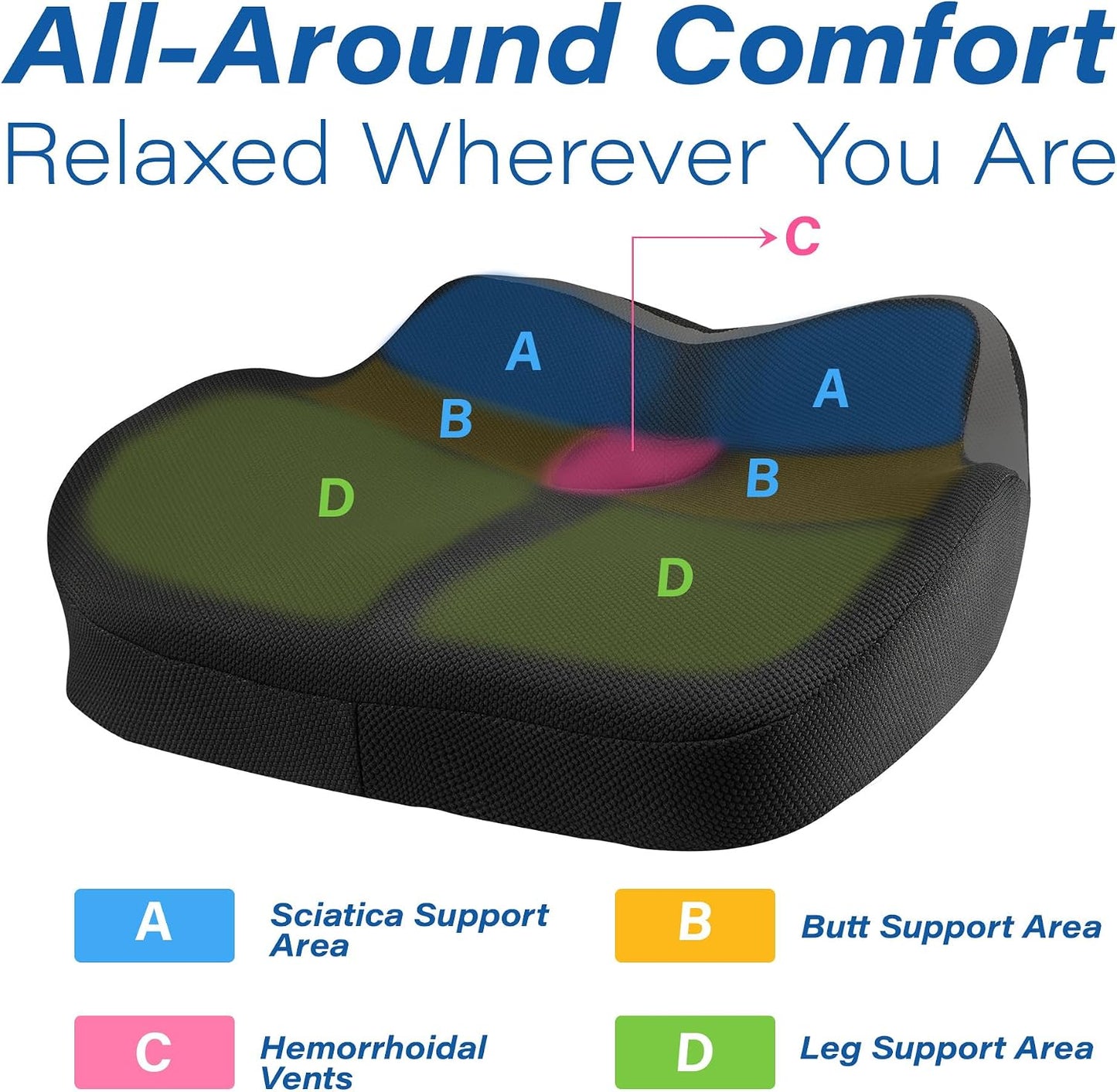 Allaboutsla Car Seat Cushion for Driving, Car Seat Pillow for Short Drivers | Ergonomic Memory Foam Seat Cushion for Pain Relief, Adult Booster Seat for Car, Butt Cushion for Car, Truck, Office, B&G
