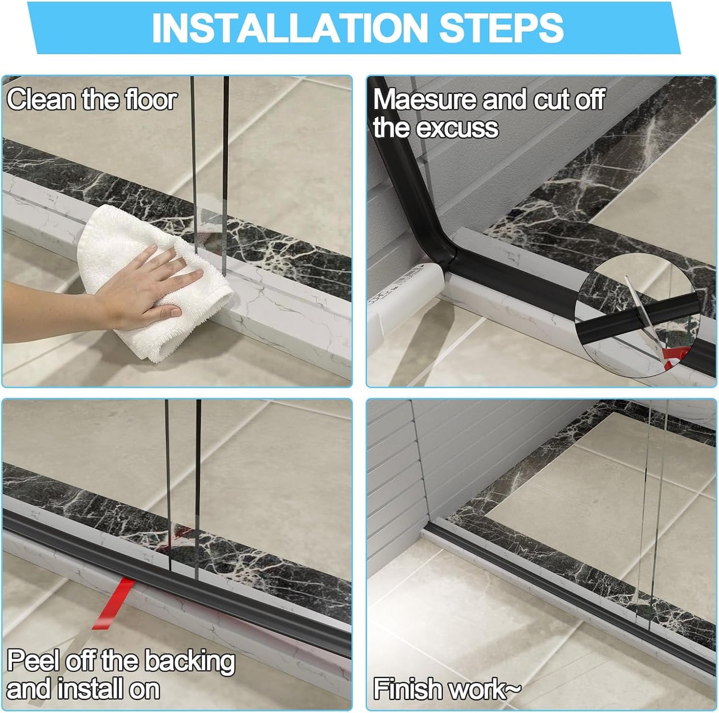 Duzzy Shower Threshold Water Dam Guard, Silicone Rubber Shower Door Bootom Seal Strip for Walk in Shower (39 Inch, Clear)