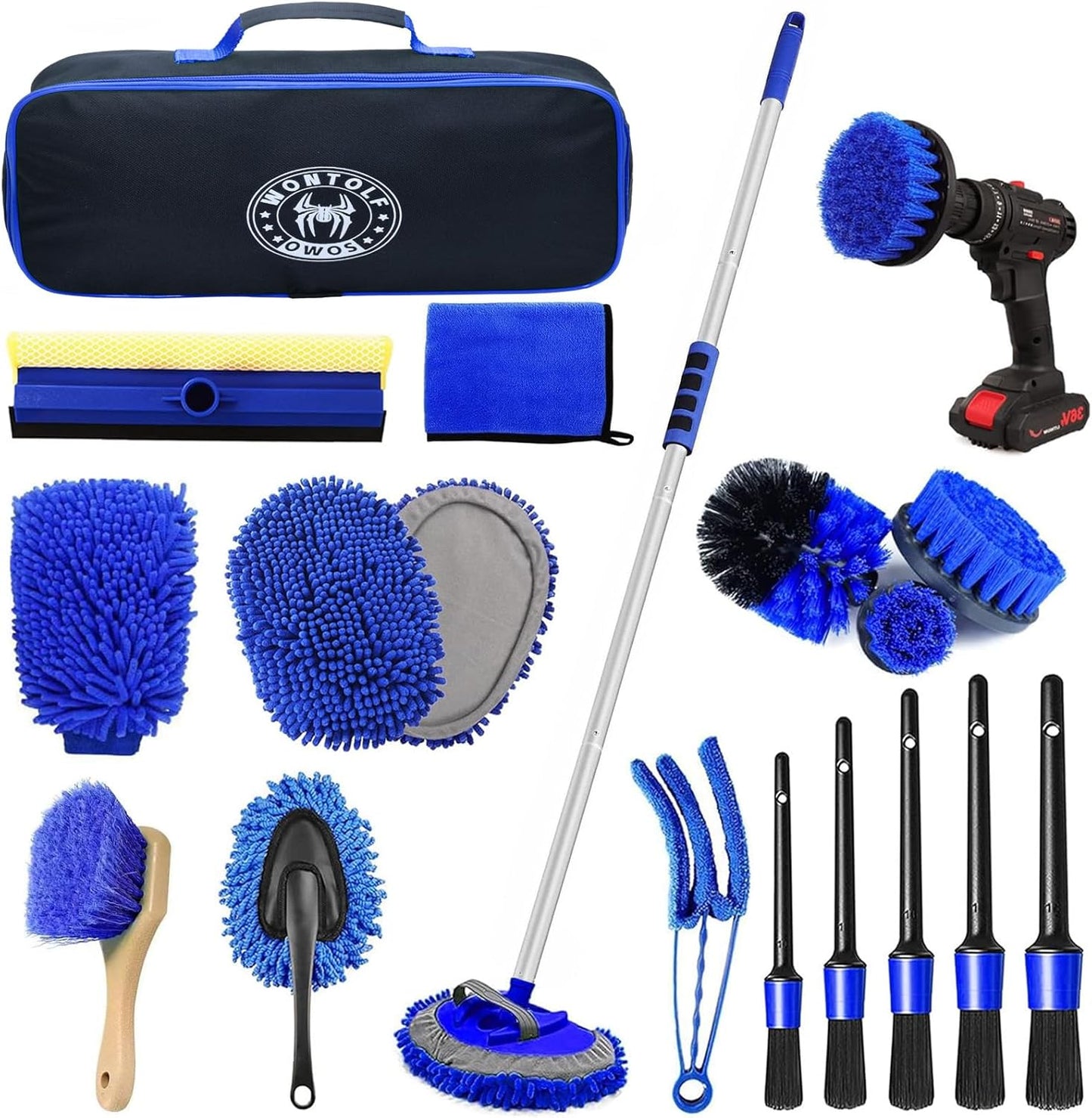 Wontolf 62'' Car Wash Brush Kit with Long Handle, Chenille Microfiber Car Wash Mop Mitt Scratch-Free Car Detailing Cleaning Brush Care Kit Car Cleaning Supplies for Cars RV Truck Boat