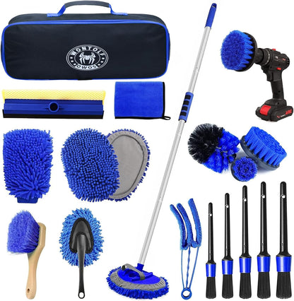 Wontolf 62'' Car Wash Brush Kit with Long Handle, Chenille Microfiber Car Wash Mop Mitt Scratch-Free Car Detailing Cleaning Brush Care Kit Car Cleaning Supplies for Cars RV Truck Boat