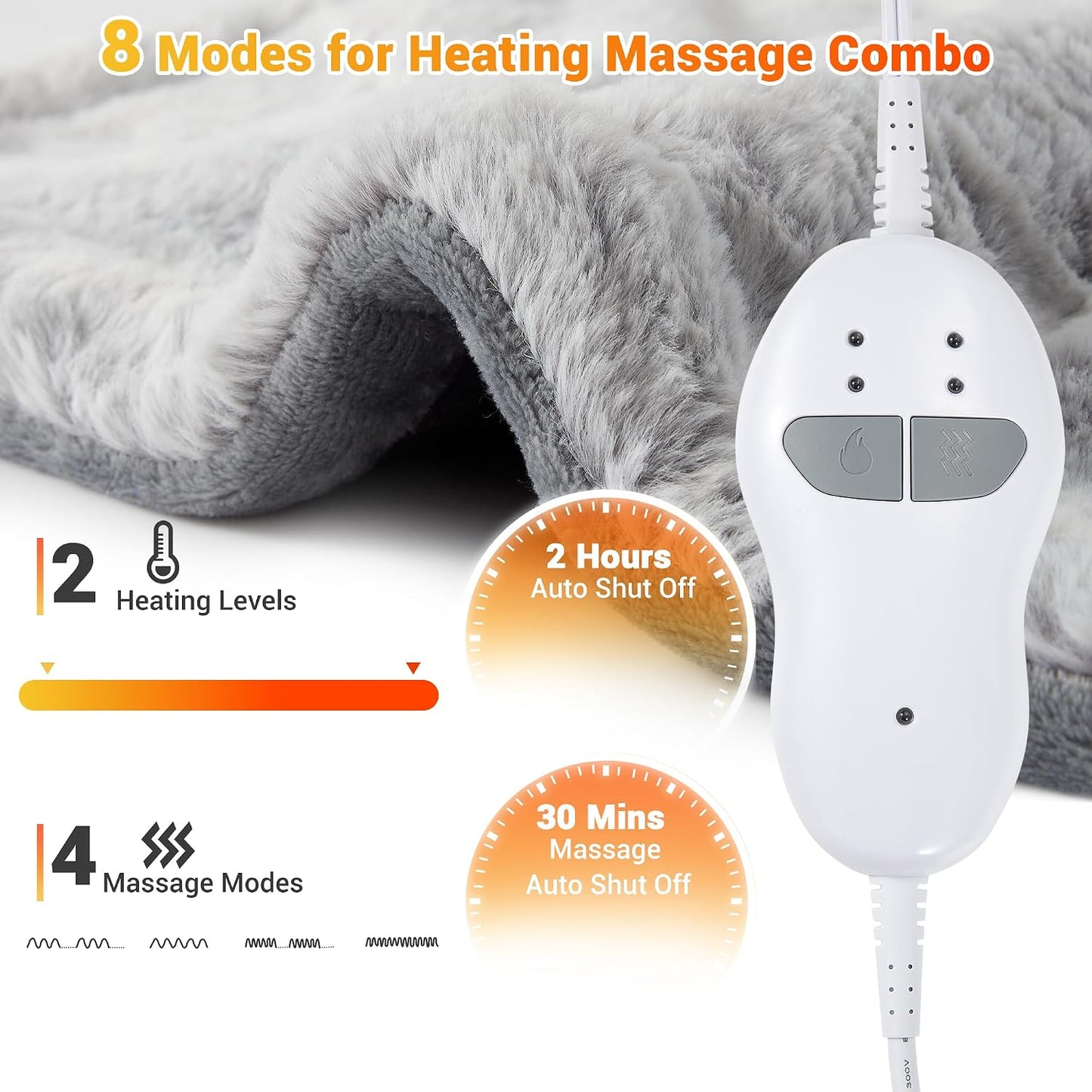 Massaging Heating Pad for Neck and Shoulders and Back Pain Relief | 24 x 35" Large Electric Heating Pad with 4 Vibration Motors, 2 Heat Levels, 4 Massage Modes, Auto Shut-Off, Wearable Design