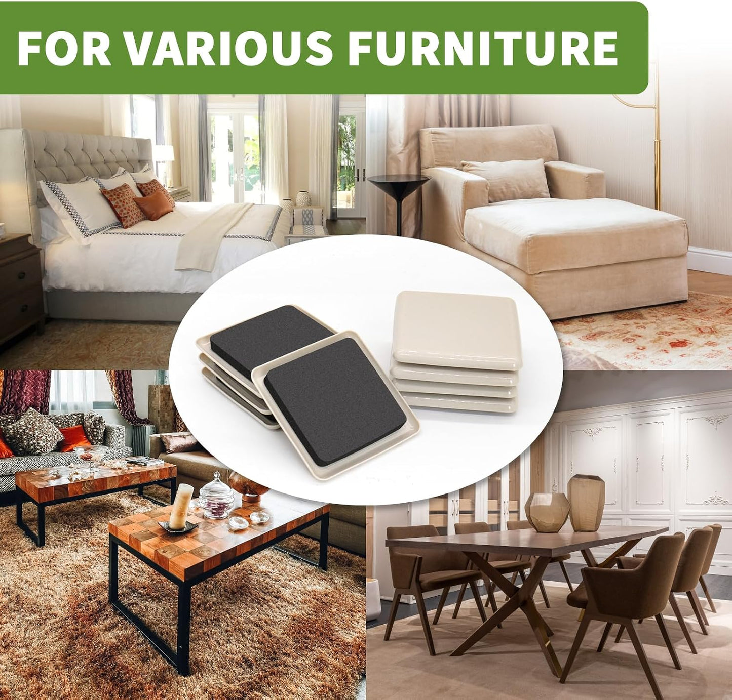 Furniture Sliders for Carpet 8 PCS - 3 1/2" Brown | Furniture Moving Sliders, Carpet Sliders for Furniture, Square Furniture Movers Sliders - Move Your Furniture Easily & Safely