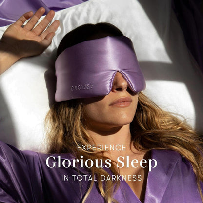 DROWSY Silk Sleep Mask - Face-Hugging, Padded Cocoon for Luxury Sleep in Total Darkness - 100% Pure Mulberry Silk, Skin-Hydrating & Adjustable (Midnight Blue)