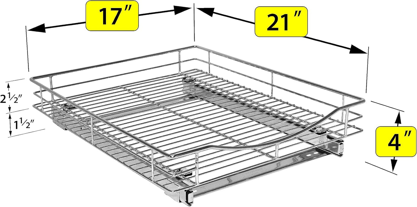 LYNK PROFESSIONAL® Pull Out Cabinet Organizer, Kitchen Slide Out Drawer | 14W x 21D chrome rollout shelf creates easy-access storage for cookware, pantry items and kitchen essentials inside cabinets