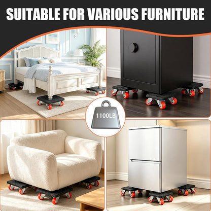 Furniture Moving Dolly Set, Heavy Duty Movers with Lifter Tool,1100LBS | Heavy Duty Furniture Moving Kit with Lifter Tool & 4 Adjustable Height Pads for Moving Sofas, Cabinets and Appliances Easily