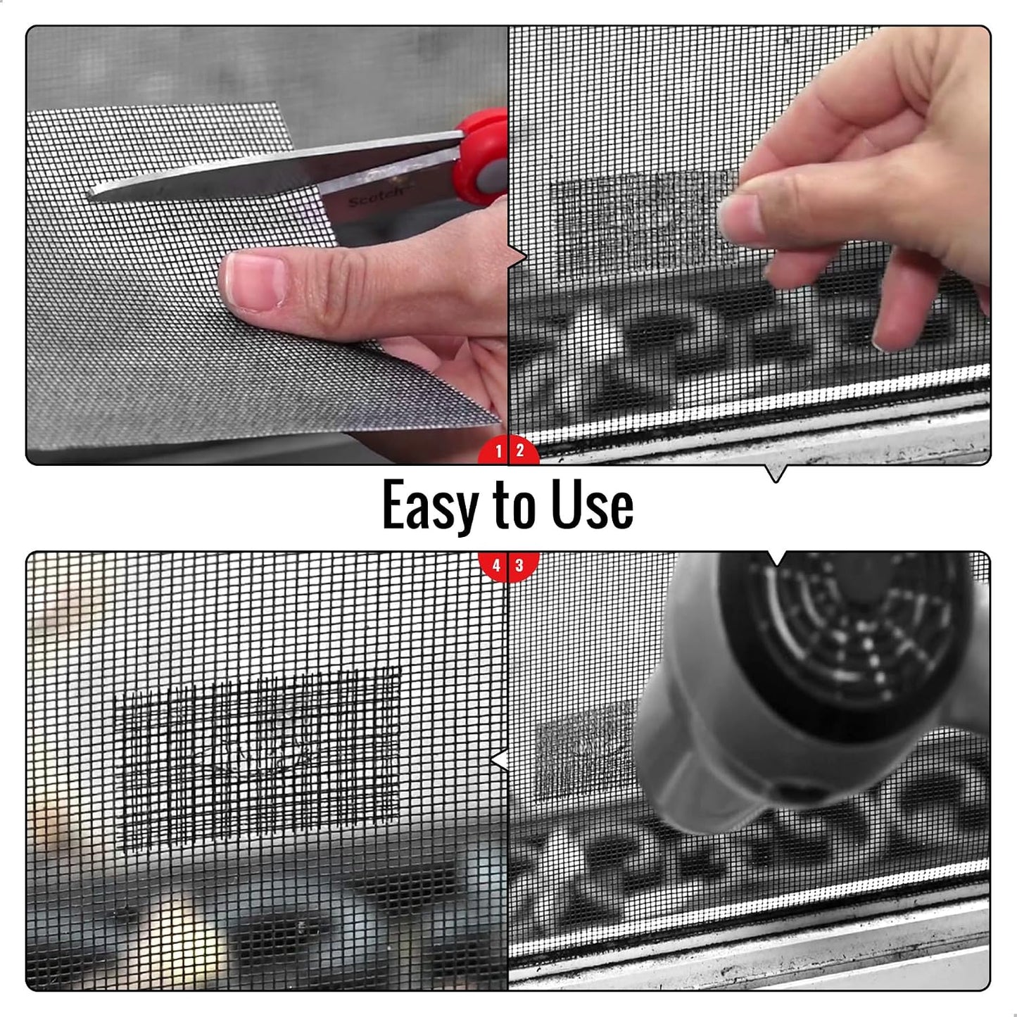 Matenf Window Screen Repair Patches, 4" x 4", 10 PCS, Black | 3-Layer Sticky Mesh Patches, Invisible Budget-Friendly, Tool-Free Waterproof Fix for Screen Tears, Holes and Pet Scratches