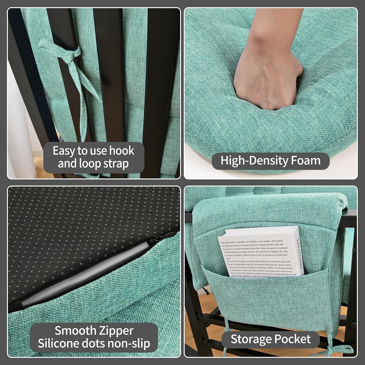 BUYUE Glider Rocker Replacement Cushion 5 PCS with Ties, Linen High-Density Foam Non-Slip & Washable Rocking Chair Pads for Sitting,Red