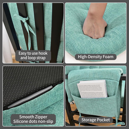 BUYUE Glider Rocker Replacement Cushion 5 PCS with Ties, Linen High-Density Foam Non-Slip & Washable Rocking Chair Pads for Sitting,Red
