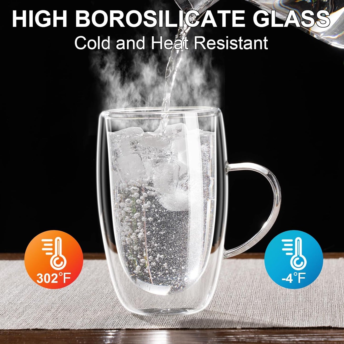 Baalaka Tea Infuser Mug, 16 fl oz Double-Wall Glass for Loose Leaf Tea | Fine 18/8 stainless steel filter and lid brew loose leaf, herbal or blooming teas; double-wall glass reduces heat transfer