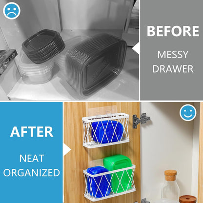 YIGII 3 Pack Adhesive Cabinet Organizer - Pantry Door Organizer Bin Holder for Tupperware Lid Kitchen, Black Stainless Steel