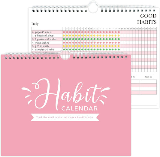 Habit Tracker Journal - Undated Weekly & Monthly Planner with Spiral Binding12Months, 8.5"x11' Pink