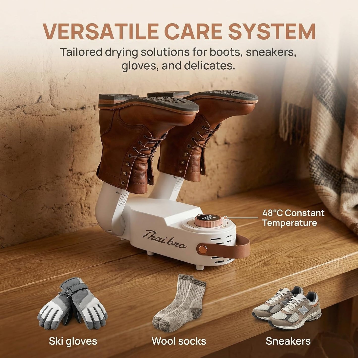 Boot Dryer for Work Boots | Shoe Dryers for Sneakers & Ski Boots | Portable Shoe Warmer with 48°C Constant Temperature & Timer, White