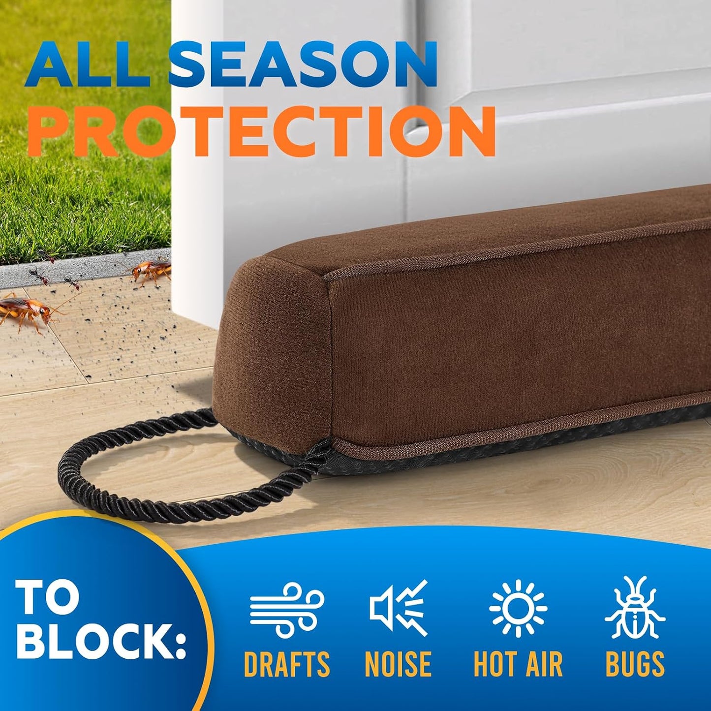 Comfyanno 38” Weighted Under Door Draft Stopper, 2.2lb Door Wind Blocker | Fits 3” Large Gap, Block Air Draft from Bottom Door, Fits Front Door, Bedroom Door, Interior Door, Easy to Install, Black