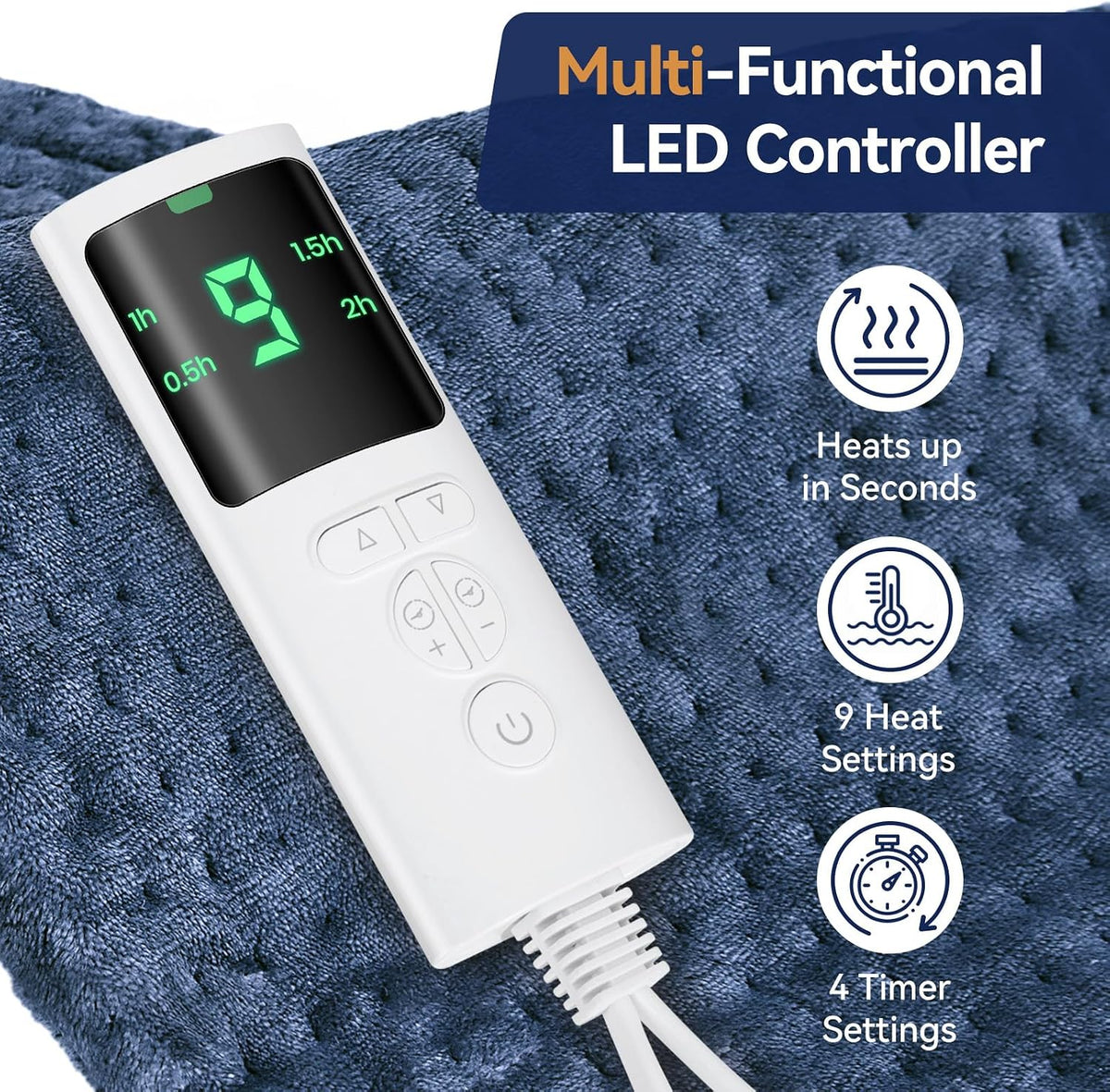 Heating Pad for Back, 17 x 33 in,9 Heat Settings,4 Timer, Gray