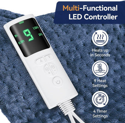 Heating Pad for Back, 17 x 33 in,9 Heat Settings,4 Timer, Gray