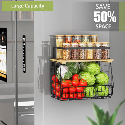 2 Pack Magnetic Shelf for Fridge, Fruit Potato Onion Storage Bins | Magnetic Basket with Lid, Side of Fridge Storage, Produce Basket for Fruits Vegetables Spices, Kitchen Pantry Organizer