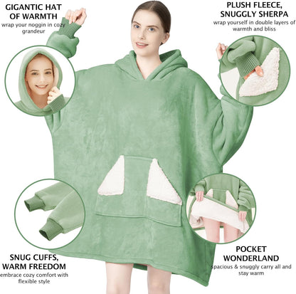 Wearable Blanket Hoodie, Oversized Sherpa Fleece Sweatshirt Blanket with Giant Hood Pocket and Sleeves for Adult, Warm & Cozy Grey Blanket Gifts for Women