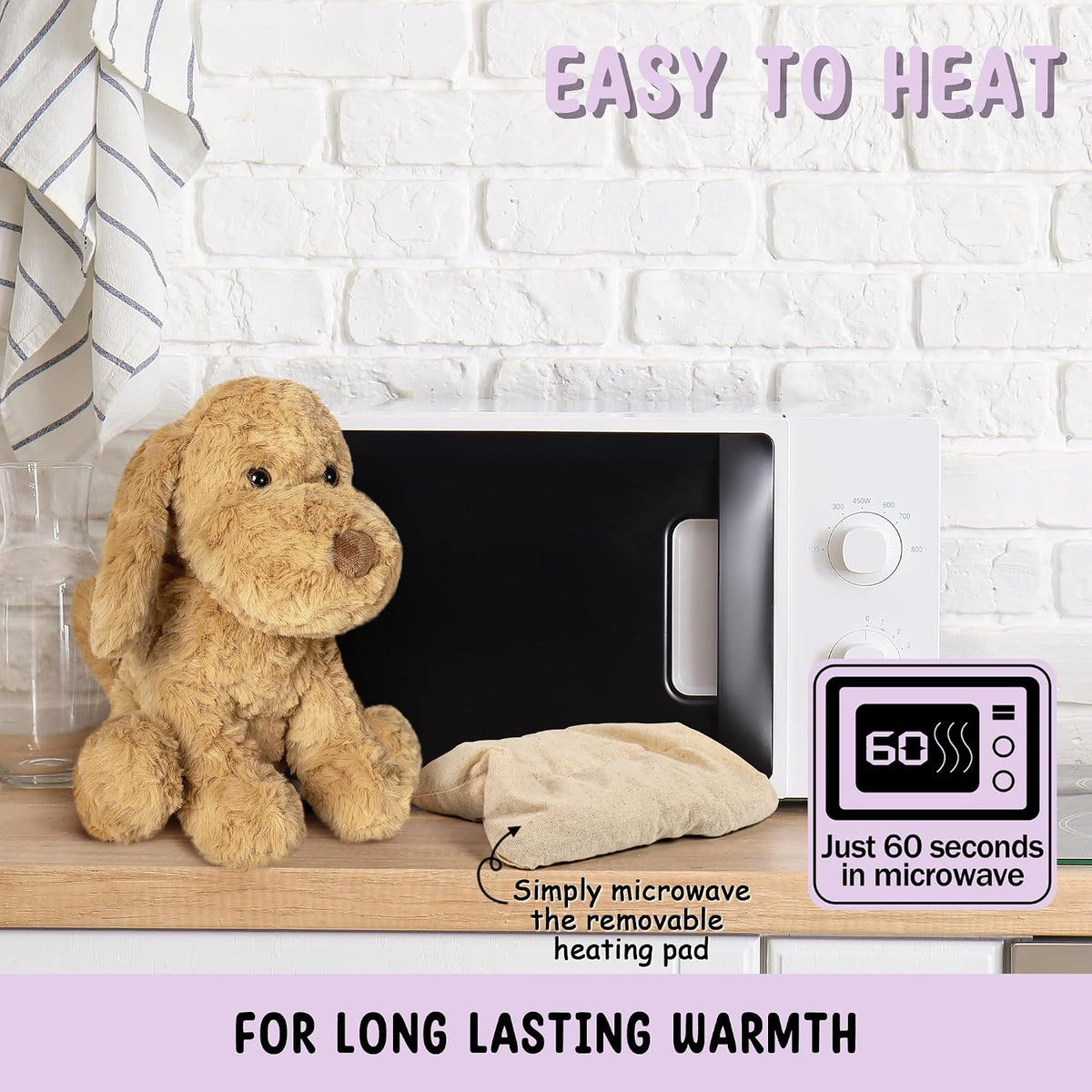 Bunny Microwavable & Weighted Stuffed Animals - 1.5 Lbs Unscented Heating Pad for Period Cramps Pain Relief and Anxiety, Cute Bunny Plush Toys Gifts for Women Girls Adults and Kids by Happy Fuel