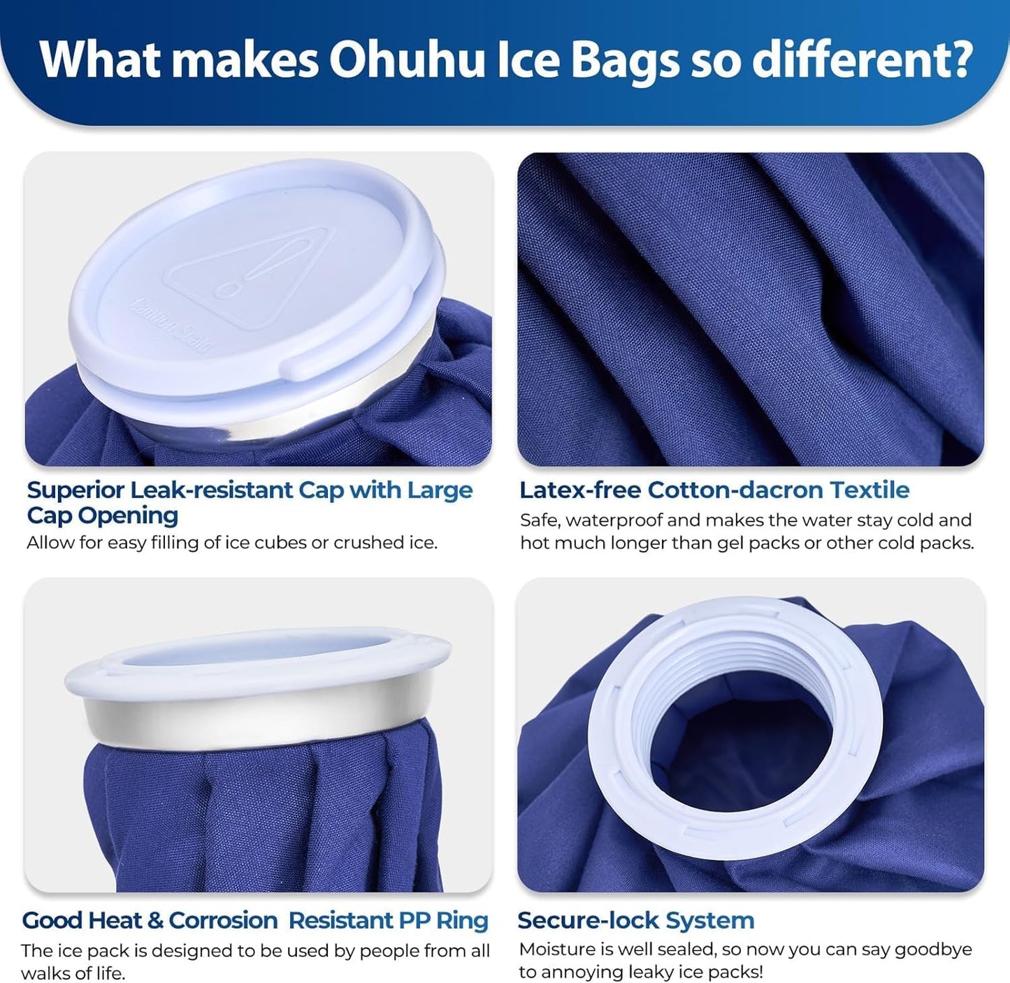Ice Bags for Injuries Reusable: Ohuhu 3 Packs Ice Cold Packs with 2 Wrap Ice Bag Hot Water Hot & Cold Therapy Pain Relief for Knee Leg Injury No-Leak Waterproof Ice Bags 3 Sizes 6"/9"/11", Light Blue