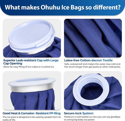Ice Bags for Injuries Reusable: Ohuhu 3 Packs Ice Cold Packs with 2 Wrap Ice Bag Hot Water Hot & Cold Therapy Pain Relief for Knee Leg Injury No-Leak Waterproof Ice Bags 3 Sizes 6"/9"/11", Light Blue