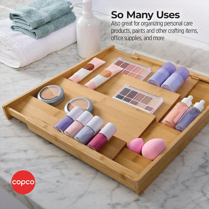 Copco Bamboo Expandable Spice Organizer Drawer and Counter Lazy Susan Turntable Style Tiered Rack - Adjustable 4-Tier Natural Wood Kitchen Spice Storage Organizer for Cabinet, Pantry, or Bathroom
