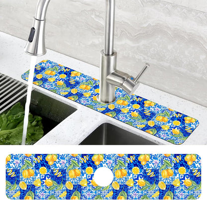Abstract Teal and Black Geometric Dish Drying Mat for Kitchen Sink Splash Guard Behind Faucet Sink Mat Absorbent Fast Drying Faucet Draining Mat for Bathroom Kitchen 5.5"×15"