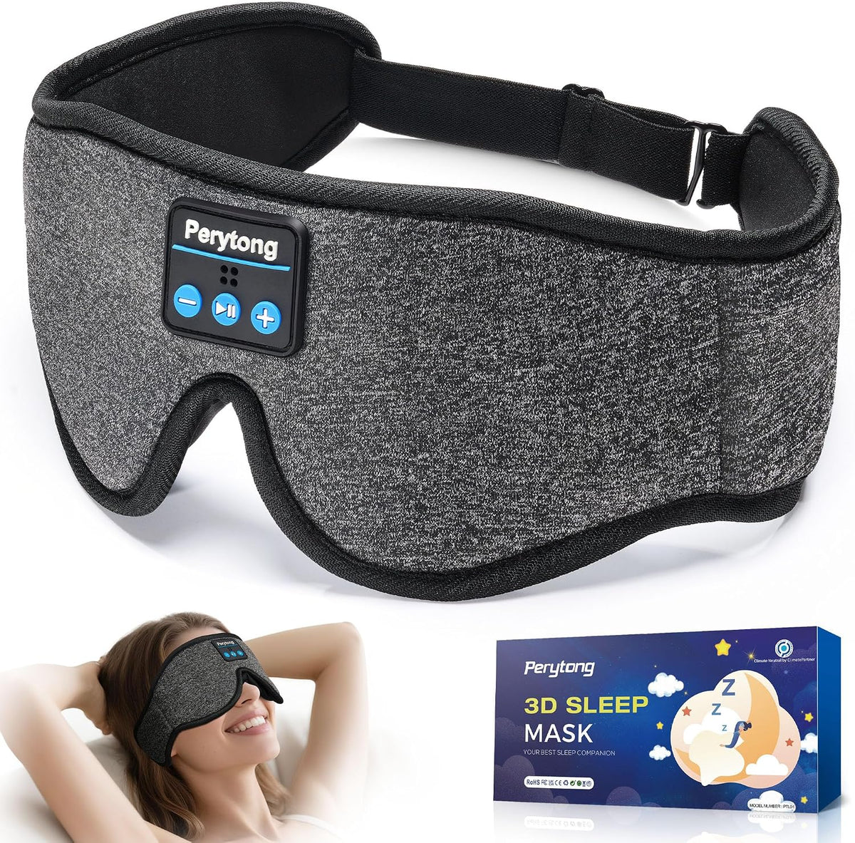 Perytong Sleep Mask with Bluetooth 5.4 Headphones, Wireless Music Sleep Eye Mask for Side Sleepers, 3D Contoured Comfort & Built-in HD Stereo Earphones, Blackout for Travel (Peach Pink)