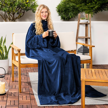 PAVILIA Blanket with Sleeves for Adult Women Men, Soft Warm Wearable Blanket Fleece Wrap Throw, Robe Blanket Gift