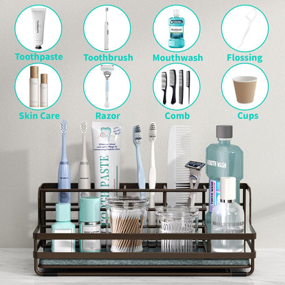 HapiRm Toothbrush Holders for Bathroom - 5 Partitions Bathroom Counter Organizer with Instant Drying Stone, Stainless Steel Countertop Storage Electric Toothbrush Toothpaste Holder - Black