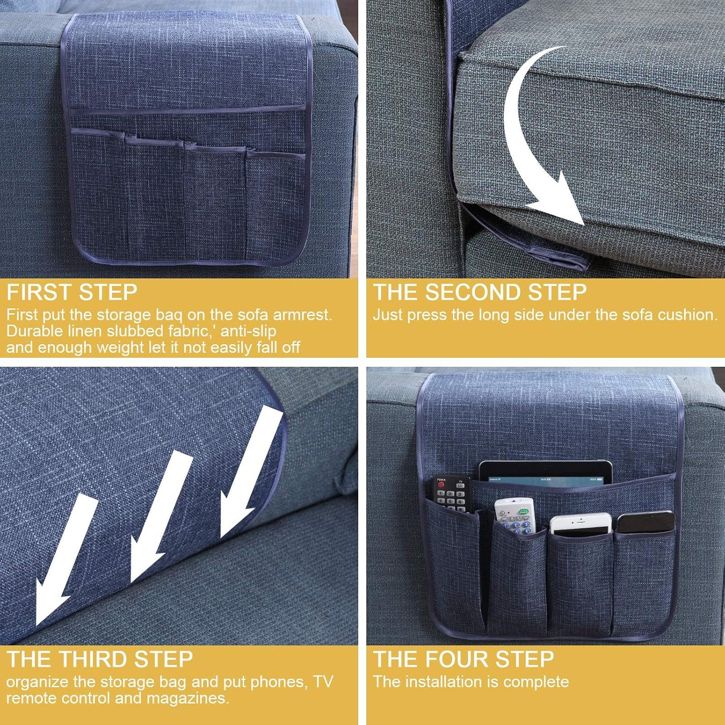 Sofa Armrest Organizer Non-Slip Remote Control Holders for Recliner Couch Chair Armchair Caddy with 5 Pockets for Table,Cell Phone,Ipad,Magazines,Books (Black, 13 x 35 Inch)