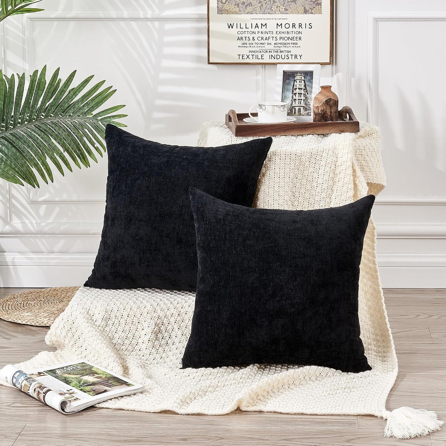 GAWAMAY Lumbar Support Pillow Decorative Rectangle Throw Pillow Covers 12"x20" Inch Set of 2, Soft Chenille Fall Pillowcase for Living Room Bedroom Sofa Couch Cushion Cover Grey 30x50cm (No Insert)