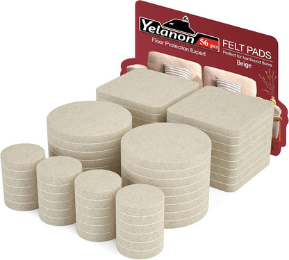 Felt Furniture Pads -56 Pcs(1+2)” Premium Felt Pads for Chair Legs Furniture, Floor Protectors for Hardwood Floors,Brown