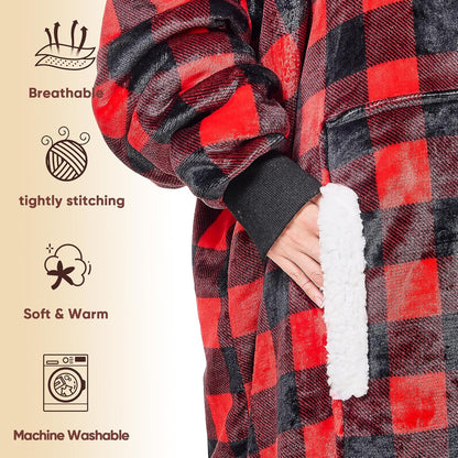yescool Wearable Blanket Hoodie, Flannel Sherpa Fleece Blanket Sweatshirt for Adults Women Men,One Size Fits All - Colors A