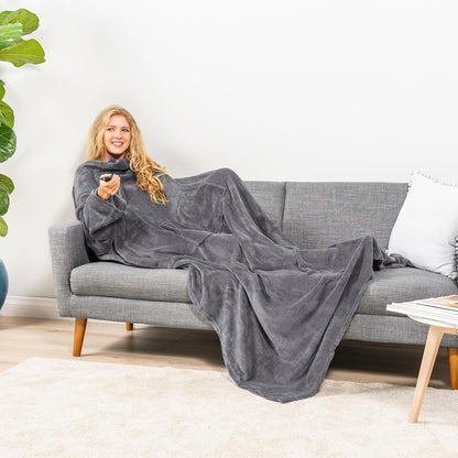 PAVILIA Blanket with Sleeves for Adult Women Men, Soft Warm Wearable Blanket Fleece Wrap Throw, Robe Blanket Gift