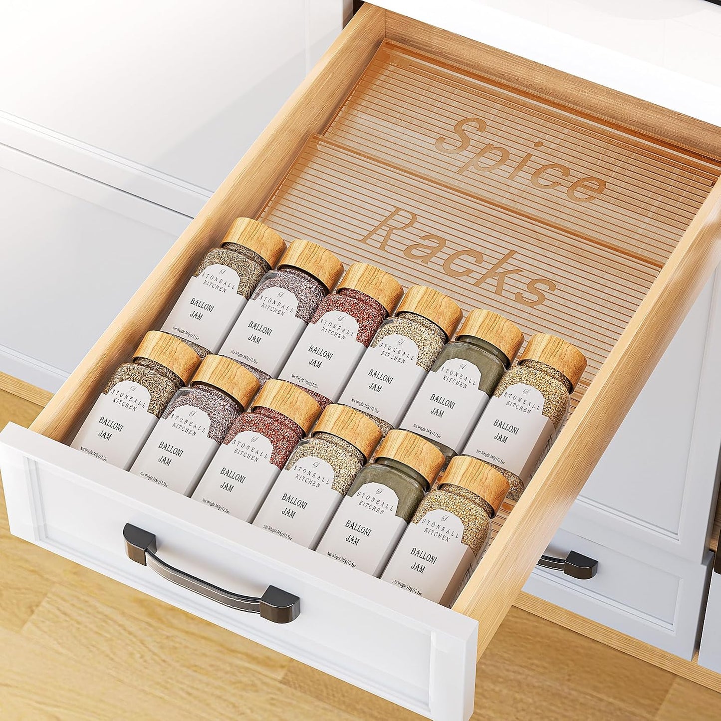 Spice Drawer Organizer, 8 Pack Clear Seasoning Organizer Rack | Expandable From 11" to 22" Wide, Kitchen Spice Rack Organizers for Drawer, Countertop, (Jars Not Included)