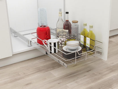 Pull Out Cabinet Organizer 15" W X 22" D, Chromed, Full Slide Out Drawers | For Kitchen Organizers and Storage, Pull Out Drawers For Cabinets Capacity Heavy Duty Caddy, Cabinet Shelves, Bathroom Pantry
