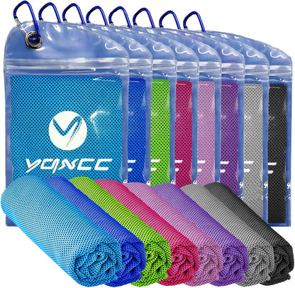 YQXCC 4 Pack Cooling Towels (47"x12"), Ice Cool Towels for Neck & Face | Soft Breathable Microfiber, Instant Cooling Neck Wraps, Ideal for Yoga, Golf, Gym, Running, Camping & Hot Weather