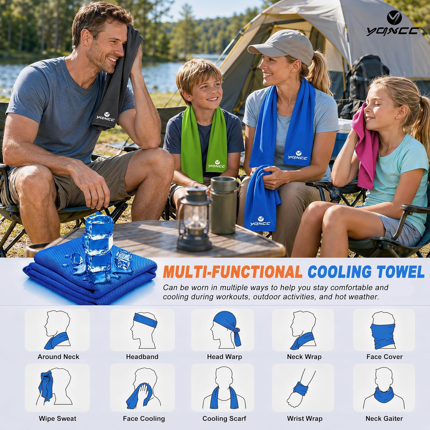 YQXCC 4 Pack Cooling Towels 40"x12", Cold Cool for Neck & Face | Cooling Neck Wraps, Soft Breathable Microfiber Chilly Towels, Ideal for Gym, Yoga, Golf, Running, Camping & Hot Weather