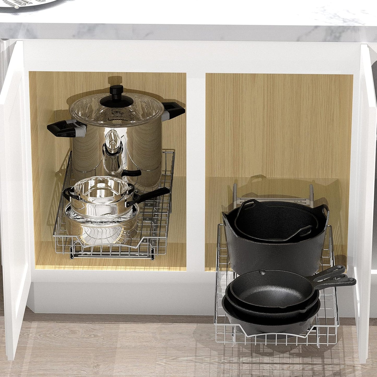 Simple Houseware Under Cabinet Pull Out Sliding Shelf, 21" Dx11 W, Chrome